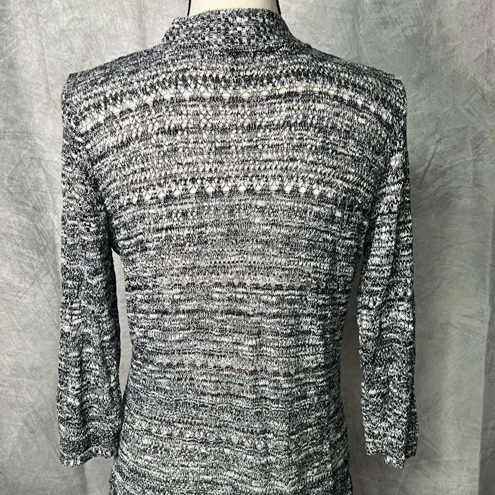 United States Sweaters Black and White Variegated Open Knit 3/4 Sleeve Cardigan - Picture 6 of 10